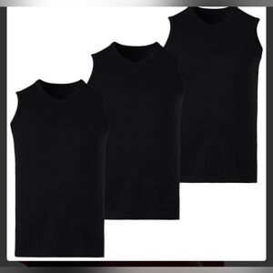 Men's Black Sleeveless V-neck Tops - 3 Pack Size Medium